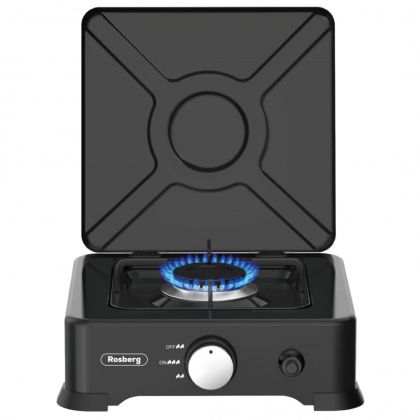 Единичен газов котлон с капак ROSBERG R51454E1L, 2.2 kWh, 30 mbar, Автоматично запалване, Черен