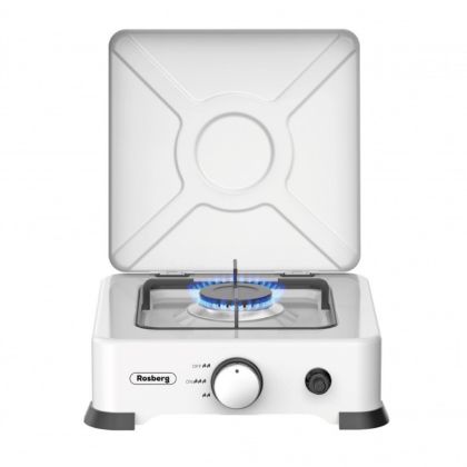 Единичен газов котлон с капак ROSBERG R51454E1L, 2.2 kWh, 30 mbar, Автоматично запалване, Бял