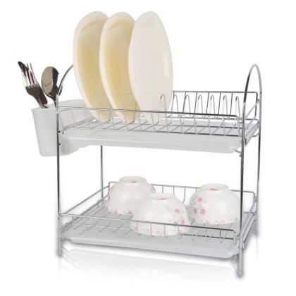 Сушилник за съдове ROSBERG R53000E, 34 см, С 2 тави, Поставка за прибори, Хром