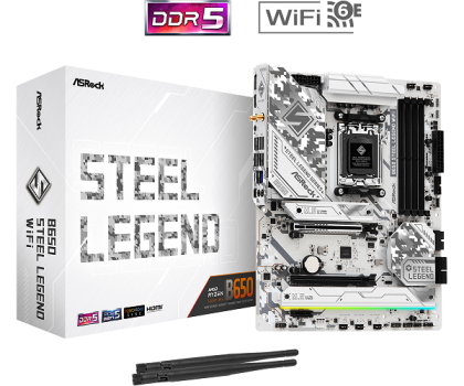 Дънна платка ASROCK B650 Steel Legend WiFi (AMD AM5, 4xDDR5, 1xBlazing M.2 (PCIe Gen5x4), 2xHyper M.2(PCIe Gen4x4), 2.5G LAN, Wi-Fi 6E, HDMI, DP) ATX