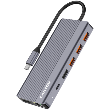 USB HUB CANYON DS-16 (CNS-TDS16), 13in1 USB C hub, 2xHDMI 4K Ultra HD, Display Port 4K, 3.5 mm, 3xUSB 3.2, USB2.0, USB-C with 100W PD, SD/microSD, Gigabit Ethernet, Aluminum case