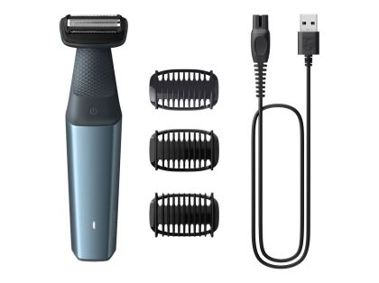 Тример за тяло PHILIPS BG3027/05 Bodygroom Series 3000, Мокро и сухо, 2D следване на контура, 60 мин работа без кабел/1 ч зареждане, 3 гребена с поставяне с щракване