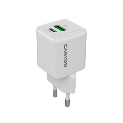 Зарядно у-во CANYON CU20AC (CNS-CUW20AC), GaN 20W 1xPD 1xQC EU White