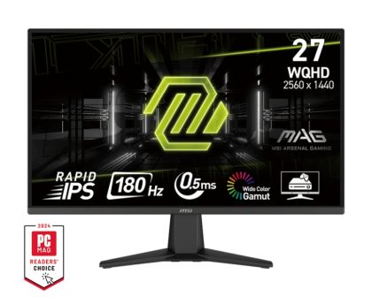 Монитор MSI MAG 275QF (9S6-3CE21M-022), 27" Rapid IPS, WQHD (2560x1440) 180Hz, 16:9, 0.5ms, 300 cd/m2, 1000:1, Adaptive-Sync, DP, 2xHDMI, Black