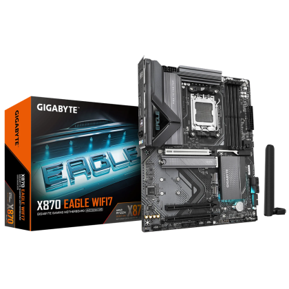 Дънна платка GIGABYTE X870 EAGLE WIFI7 (AMD AM5, 4 x DDR5, 3 x M.2, 2.5GbE LAN & Wi-Fi 7, HDMI, 2xUSB-C) ATX