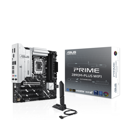 Дънна платка ASUS PRIME Z890M-PLUS WIFI (Intel 1851, 4xDDR5, 3xM.2, 2.5Gb LAN, Wi-Fi 7, HDMI, DP, USB Type-C) Micro ATX