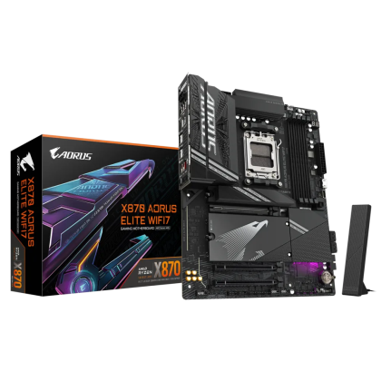 Дънна платка GIGABYTE X870 AORUS ELITE WIFI7 (AMD AM5, 4 x DDR5, 4 x M.2, 2.5GbE LAN, Wi-Fi 7, HDMI, 2xUSB Type-C) ATX