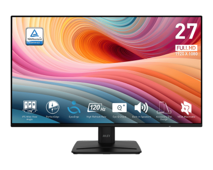 Монитор MSI PRO MP271A E2 (9S6-3PD0CT-001), 27" (68.58 cm) IPS панел, 120Hz, Full HD, 1ms, 300 cd/m2, DisplayPort, HDMI, VGA