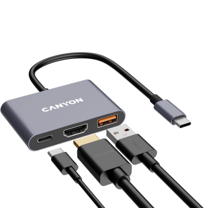 USB hub CANYON DS-4, 3in1 USB-C Grey
