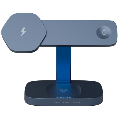 Безжична зарядна станция CANYON Hexagon WCS310, 3in1, Магнитна връзка Qi, DarkGrey/Blue