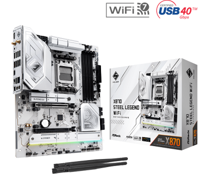 Дънна платка ASROCK X870 STEEL LEGEND WiFi (AMD AM5, 4xDDR5, 1xBlazing M.2, 2xHyper M.2, 2.5G LAN, Wi-Fi 7, HDMI, 2xUSB4) ATX