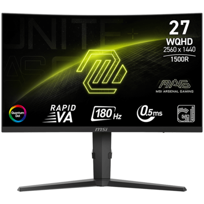 Монитор MSI MAG 275CQRF QD E2, 27" Rapid VA Curved 1500R, WQHD (2560x1440) 180Hz, 16:9, 0.5ms, 300cd/m2, 5000:1, AMD FreeSync, DP, 2xHDMI, USB Type-C, USB Hub, Black