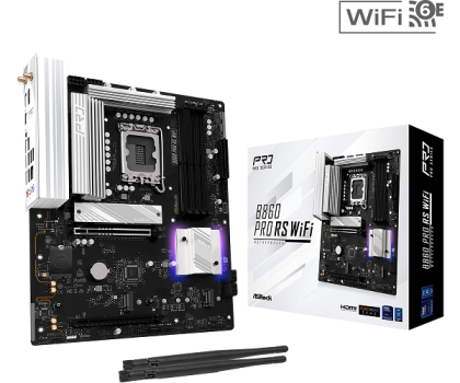 Дънна платка ASROCK B860 Pro RS WiFi (Intel 1851, 4xDDR5, 3xM.2, 2.5G LAN, Wi-Fi 6E, HDMI, DP) ATX