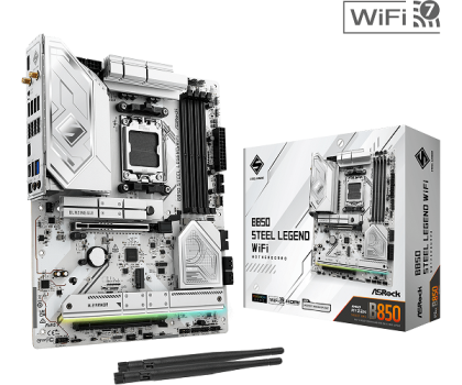 Дънна платка ASROCK B850 Steel Legend WiFi (AMD AM5, 4xDDR5, 1xBlazing M.2, 3xHyper M.2, 2.5G LAN, Wi-Fi 7, HDMI) ATX