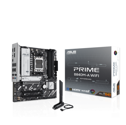 Дънна платка ASUS PRIME B840M-A WIFI (AMD AM5, 4xDDR5, 3xM.2, 2.5Gb LAN, Wi-Fi 6E, HDMI, 2xDP) Micro ATX
