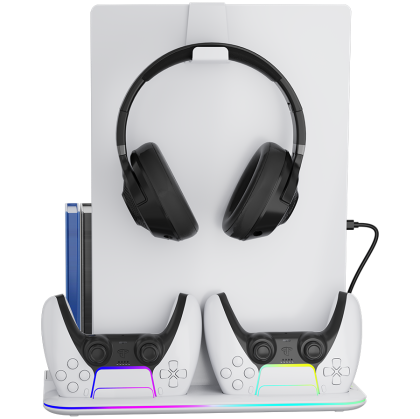Многофункционална охладителна стойка за PlayStation 5 CANYON CND-CSPS5W-1, cooling stand CS-51 RGB PS5 Slim/DE Charge White