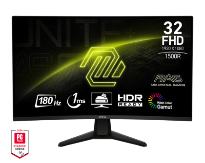 Монитор MSI MAG 32C6, 31.5" VA Curved 1500R, FullHD (1920x1080) 180Hz, 16:9, 1ms, 250cd/m2, 3000:1, Adaptive-Sync, 2xHDMI, DP, Black - 9S6-3DD41M-001