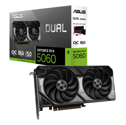 Видео карта ASUS Dual GeForce RTX 5060 8GB GDDR7 OC Edition, 8GB GDDR7, 128-bit, HDMI, 3xDP - 90YV0N12-M0NA00
