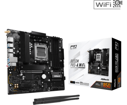 Дънна платка ASROCK B850M Pro-A WiFi (AMD AM5, 4xDDR5, 3xM.2, 2.5G LAN, Wi-Fi 6E, HDMI, DP) Micro ATX