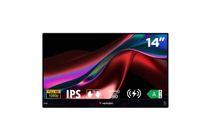 Монитор VERBATIM Portable Touchscreen 14" (32088), 14" IPS Touch, FullHD (1920x1080) 16:9, 6ms, 250 cd/m2, 1000:1, Speaker 2x1W, Wireless power, 5000mAh Power Bank, HDMI, 2 x USB-C, USB, Black