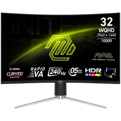 Монитор MSI MAG 325CQRXF E2, 31.5" Rapid VA Curved 1000R, WQHD (2560x1440) 240Hz, 16:9, 0.5ms, 300cd/m2, 3500:1, AMD FreeSync™ Premium, DP, 2xHDMI, USB Type-C, Black