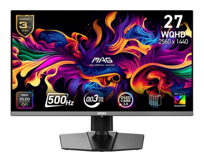 Монитор MSI MAG 272QP QD-OLED X50, 26.5" QD-OLED, WQHD (2560x1440) 500Hz, 16:9, 0.03ms, 300cd/m2, 1.5M:1, AMD FreeSync Premium Pro, DP, 2xHDMI, USB Type-C, Black