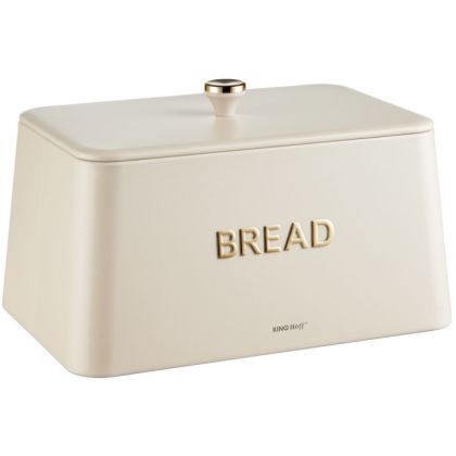 Кутия за хляб Kinghoff KH 1950, 35 см, Метално тяло, Бамбуков капак, Бежов/златист