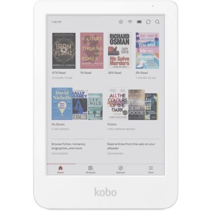 Ел. книга KOBO Clara Colour e-Book Reader, E Ink Kaleido touch screen 6 inch colour, 1448 x 1072 pixels, 16 GB, 1000 MHz/512 MB, 1 x USB C, Greutate 0.172 kg, Wireless Da, Comfort Light, 12 different fonts and over 50 font styles, White