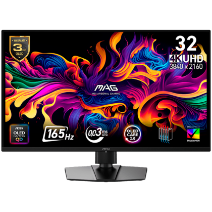 Монитор MSI MAG 322UP QD-OLED E16, 31.5" QD-OLED, 4K UHD (3840x2160) 165Hz, 16:9, 0.03ms, 1000cd/m2, 1.5M:1, AMD FreeSync™ Premium Pro, NVIDIA G-SYNC Compatible, 2xHDMI, DP, USB Type-C, Black