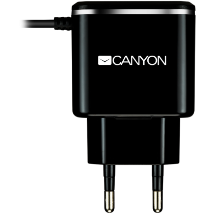 CANYON charger H-041 2.1A/USB-A built-in MicroUSB Black Silver