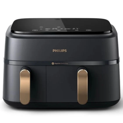 Фритюрник без мазнина PHILIPS NA352/04 Airfryer Series 3000, Двойна кошница, Сензорен екран с 8 предварително зададени настройки, Вместимост 9л