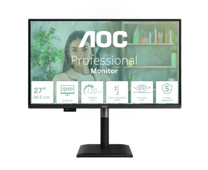 Монитор AOC Q27P4U, 27" IPS, QHD (2560x1440) 120Hz, 16:9, 4ms, 350cd/m2, 1500:1, Adaptive Sync, Speaker 2x2W, 2xHDMI, DP, USB hub, Black