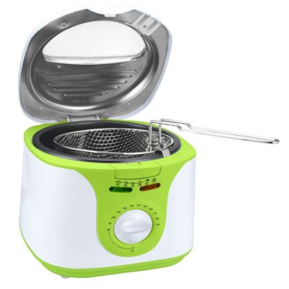 Фритюрник Voltz V51980A, 2 литра, 1300W, 80-190 C, Незалепващ съд, Бял/зелен
