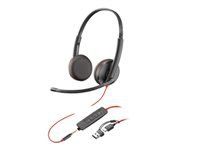HP Poly Blackwire 3225 Stereo USB-C Headset +3.5mm Plug +USB-C/A Adapter Bulk
