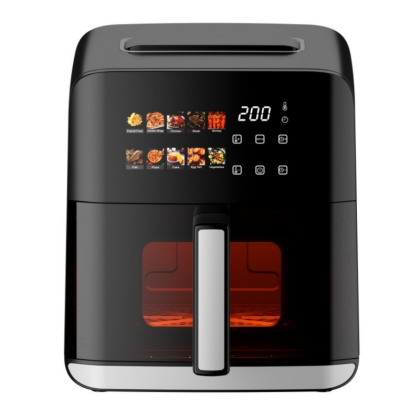 Фритюрник с горещ въздух Oliver Voltz OV51980CE, 1800W, 4 л, 80-200°C, 10 програми, Таймер, Прозорец, LED, Черен
