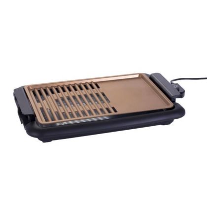Бездимна скара Oliver Voltz OV51015O, 1500W, 42x27.5 см, 2 зони на печене, Незалепващо покритие, Термостат, Черен/кафяв
