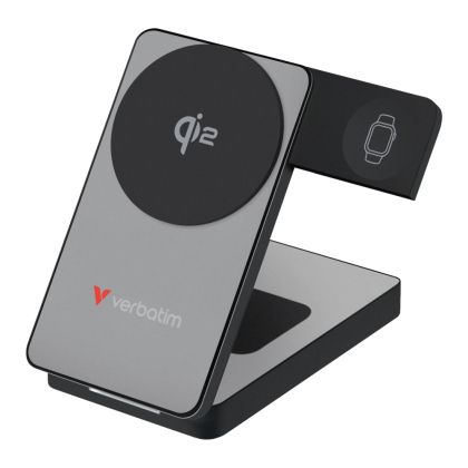 Външна батерия Verbatim Foldable 3-in-1 Qi2 Magnetic Wireless Power Bank 10000 mAh Grey