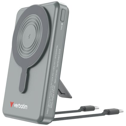 Външна батерия Verbatim Power Bank Magnetic Wireless 10.000 mAh C+C Display Grey