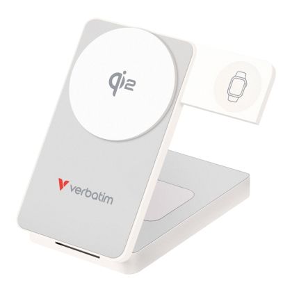 Външна батерия Verbatim Foldable 3-in-1 Qi2 Magnetic Wireless Power Bank 10000 mAh White