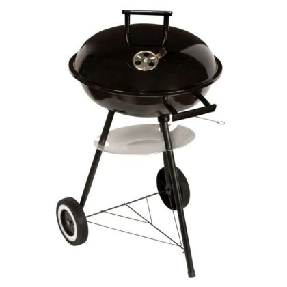 Барбекю на дървени въглища MasterGrill MG913, 42 см, Емайлирана стомана, Дървени дръжки, Долен рафт, 2 колела, Черен/Инокс