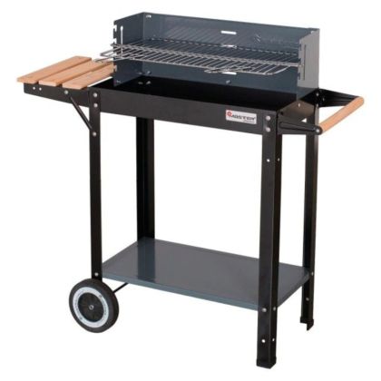 Правоъгълно барбекю на дървени въглища MasterGrill MG909, 53х27 см, Дръжка за пренасяне, 2 рафта, 2 колела, Черен