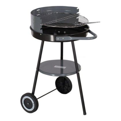 Кръгло барбекю на дървени въглища MasterGrill MG912, 40 см, Дръжка за пренасяне, Долен рафт, 2 колела, Черен/сив