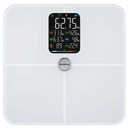 Кантар-анализатор Klausberg KB 7941, До 180 кг, BIA, Bluetooth, LCD, Закалено стъкло, Smart, Бял
