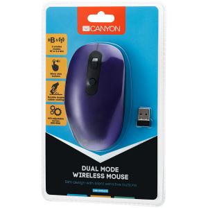 Двурежимна безжична мишка CANYON  MW-9  Wireless/Bluetooth ,1500dpi, Violet