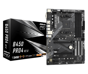 Дънна платка ASROCK B450 PRO4 R2.0 (AMD AM4, 4xDDR4, 2xM.2, VGA, HDMI, DP) ATX