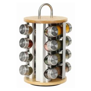 Бурканчета за подправки на стойка KLAUSBERG KB 7553, 16бр. бурканчета, Бамбук и стомана, Инокс/кафяв