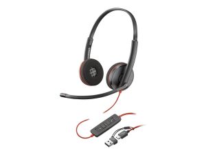 Слушалки HP Poly Blackwire 3220 (8X2J9A6), Stereo USB-C Black Headset +USB-C/A Adapter Bulk
