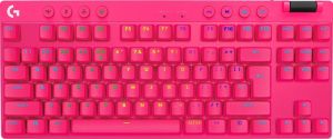 Безжична геймърска клавиатура LOGITECH PRO X TKL Lightspeed (920-012159), Tactile, LIGHTSYNC RGB lighting, USB LIGHTSPEED adapter, US, Pink