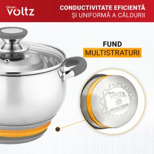 Тенджера Oliver VOLTZ OV51210N24, 24см, 6 л, Индукция, Силиконови дръжки, Инокс/сив