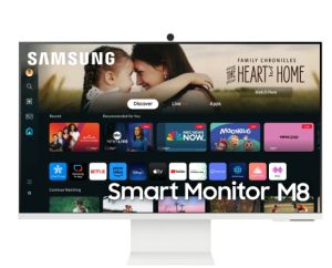 Монитор SAMSUNG Smart Monitor M8 M80D (LS32DM801UUXDU), 32" VA, 4K UHD (3840x2160) 60Hz, 16:9, 4ms, 400 cd/㎡, 3000:1, Smart, Tizen OS, Adaptive Picture, Speaker 2x5W, Bluetooth 4.2, WiFi 5, HDMI, USB-C, 2xUSB, White